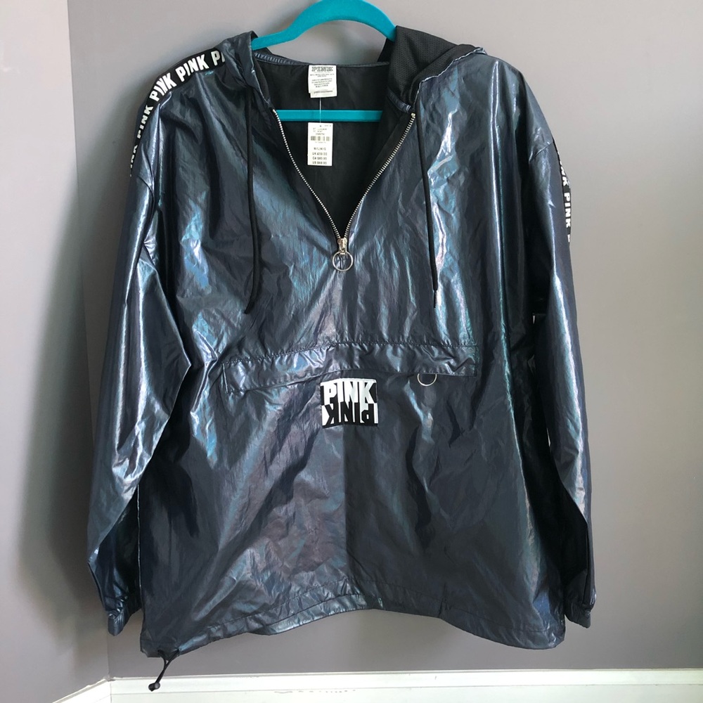 PINK holographic hooded poncho/windbreaker/coat